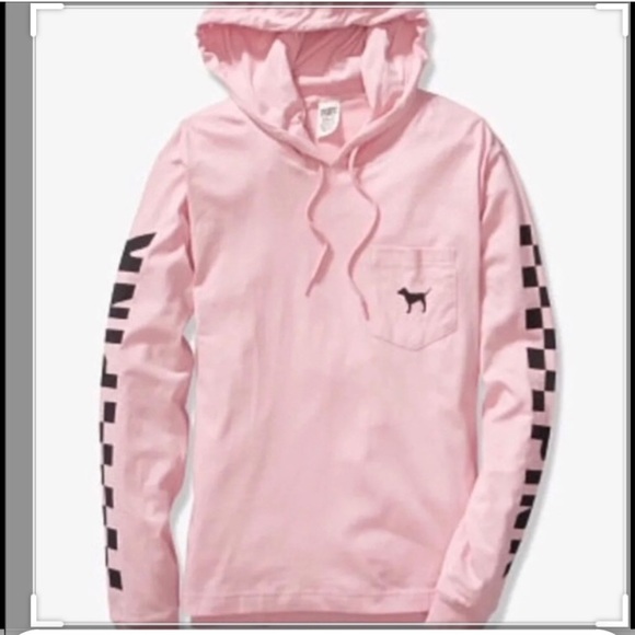 PINK Victoria's Secret Tops - VS Pink check hooded long sleeve